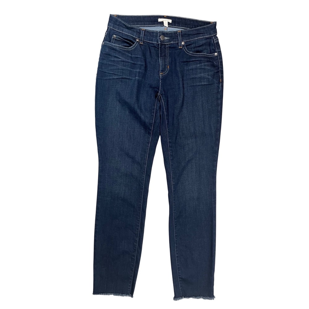 Eileen Fisher Skinny Jeans Womens 4 Dark Wash Raw Hem Organic Cotton Stretch